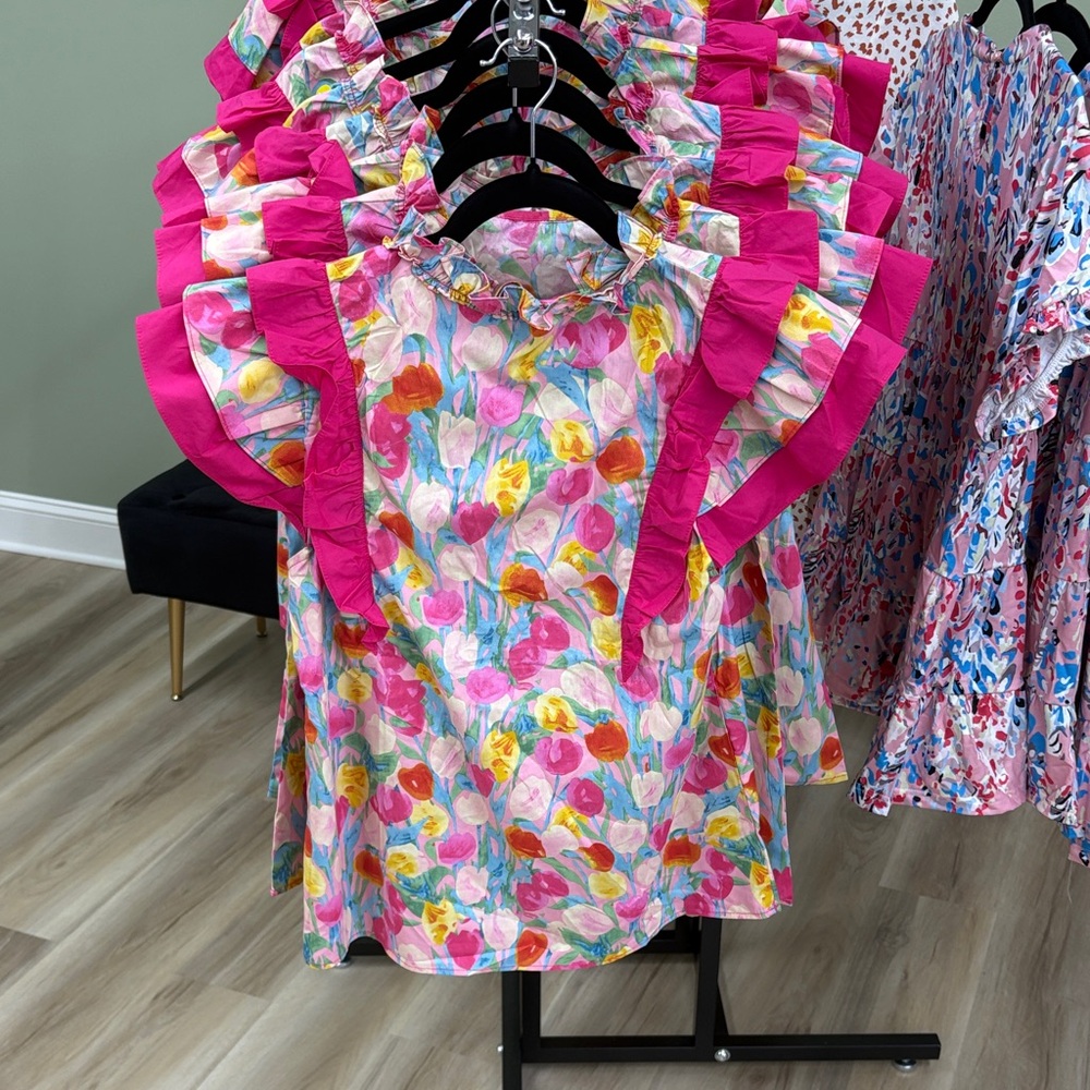 Floral Ruffle Kids Top - Pink Multicolor